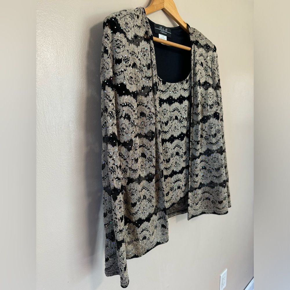 SALE! Gold R&M Collection Bejeweled Jacket & Shell Size 16 EUC - Picture 3 of 6